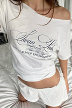 Casual Letter Off Shoulder Loose T-Shirt