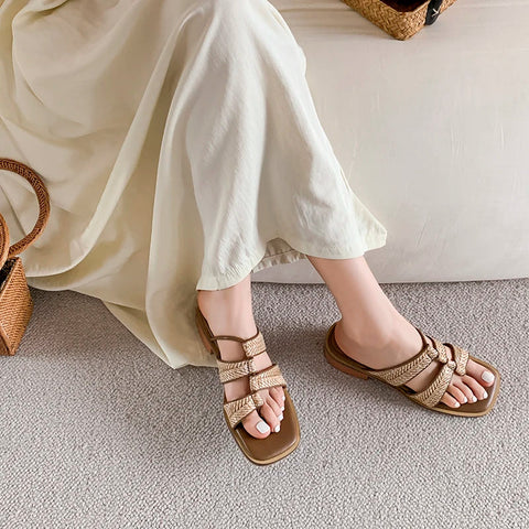 Zapatillas de verano para mujer, tipo mules, con punta abierta y tacón medio, modernas, estilo gladiador. 