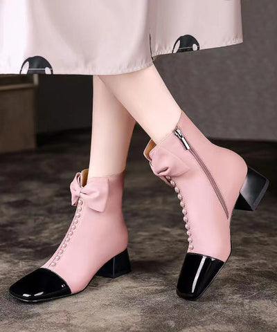 Botas gruesas con lazo rosa y cuentas para uñas 