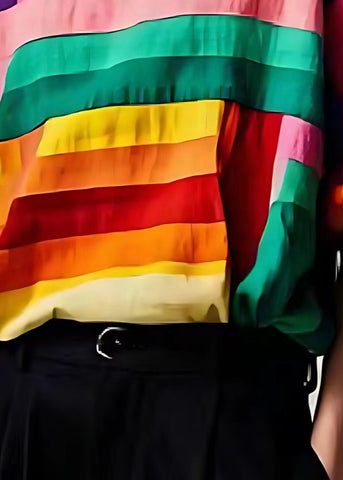 Camiseta de tirantes ajustada de algodón con patchwork y rayas multicolor para verano 