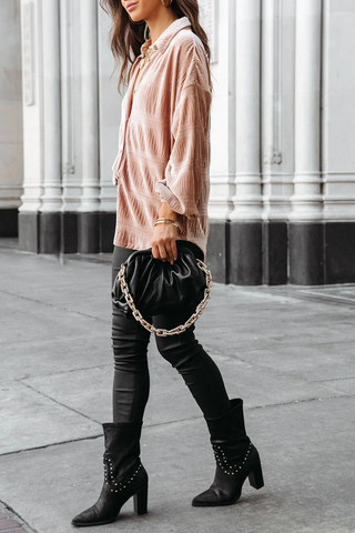 Tops casuales de cuello vuelto con parches sólidos 