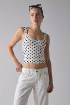 Vintage Dot Ribbed Square Neck Fitted Tank Top