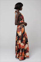 Halter Backless Printed Slim Maxi Dress