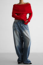 Slim Fit Slit Neck Long Sleeve Knit Top