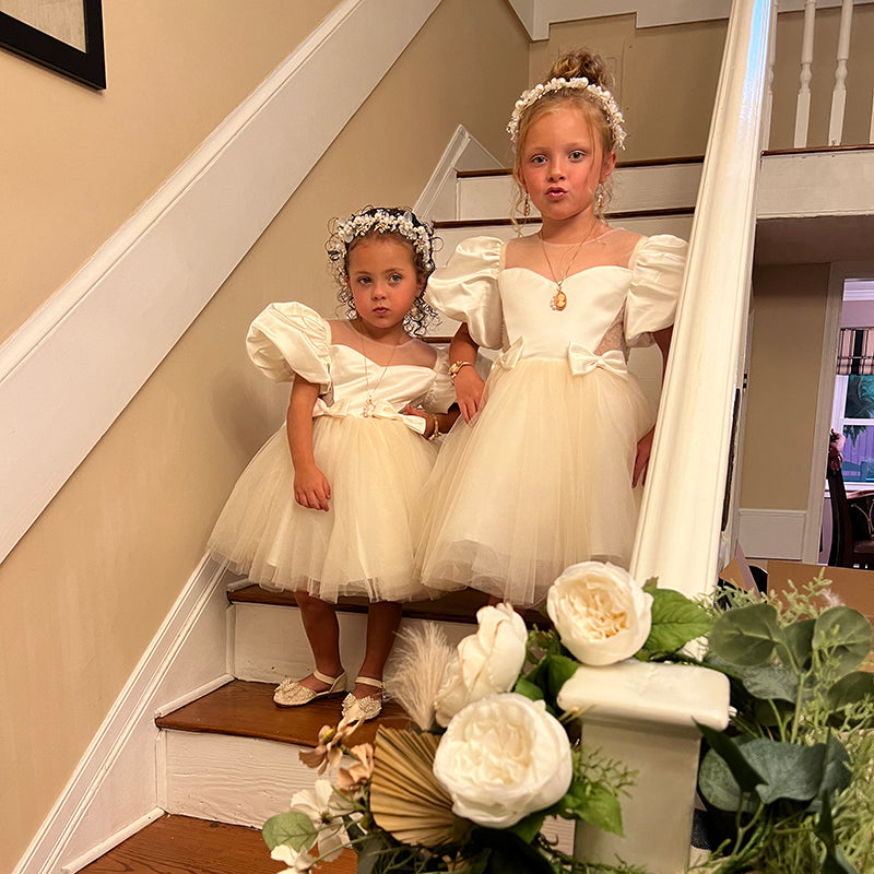 Ballkleider für Kleinkinder, Mädchen, Puffärmel, Schleife, Festkleid, Kommunion, formelles Prinzessinnenkleid 