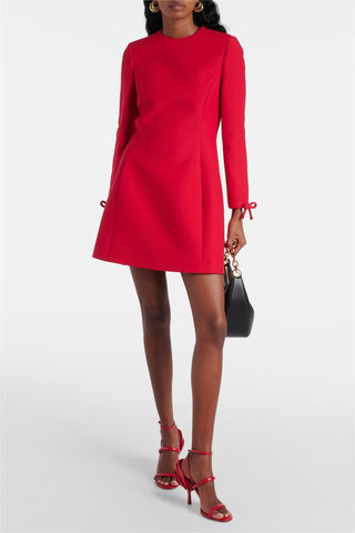 Bow Long Sleeve Pocket Mini Dress