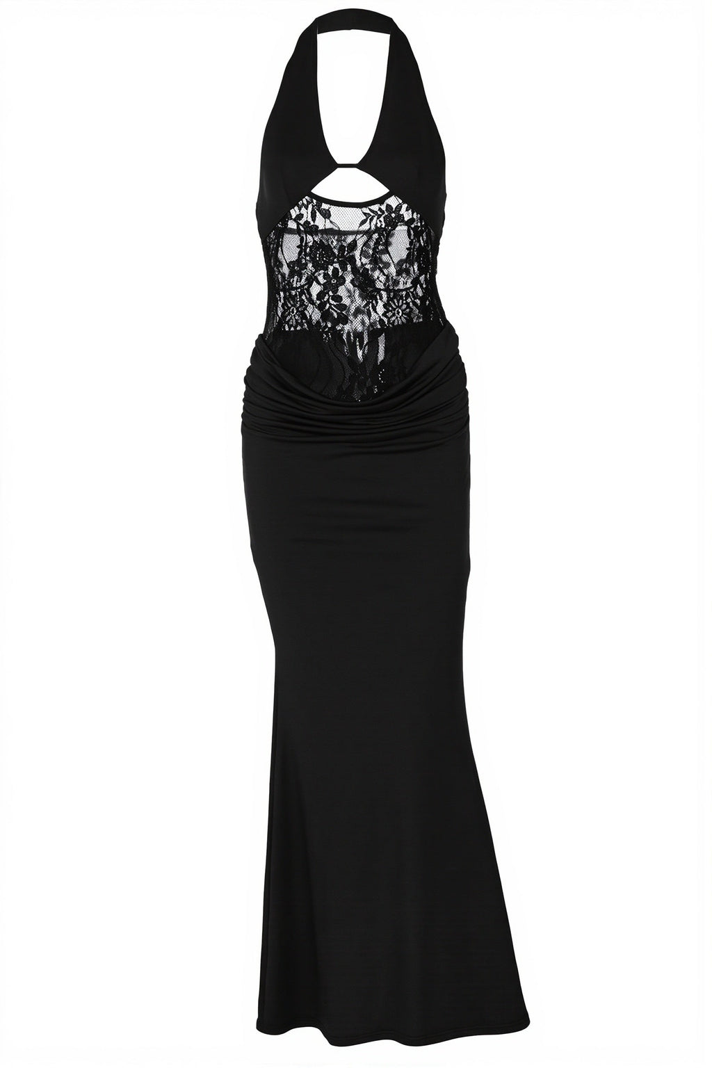 Sexy Sheer Lace Halter Open Back Bodycon Maxi Dress