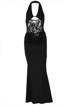Sexy Sheer Lace Halter Open Back Bodycon Maxi Dress