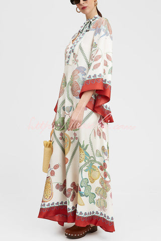 Shine The Light Unique Printed High Neck Bell Sleeve Loose Maxi Dress