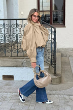 Short Khaki Puff Sleeve Trench Coat