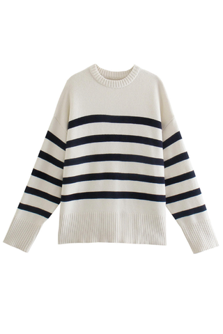 Striped Long Sleeve Crew Neck Pullover Knitted Women's Sweater