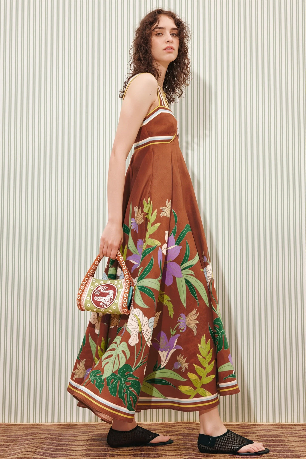 Floral Stripe Long Casual Boho Dress