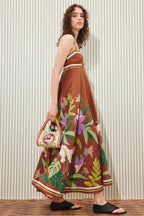 Floral Stripe Long Casual Boho Dress