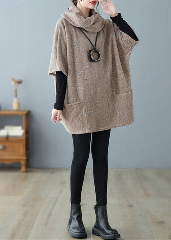 Schöne Khaki Rollkragen Jacquard Wolloberteile Kurzarm 