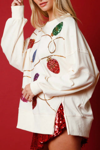 Tops casuales de cuello redondo con lentejuelas y bloques de colores 