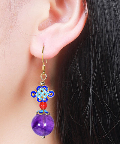 Mode Lila Sterling Silber Overgilt Kristall Zirkon Tropfen Ohrringe 