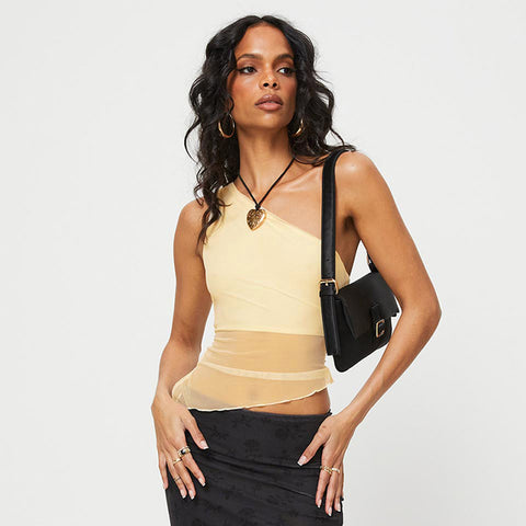Women Asymmetrical Crop Top One Shoulder Tank Tops Sleeveless Summer Shirts Casual Female Clothes