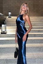 Glamorous Midnight Halter Neck Satin Mermaid Gown