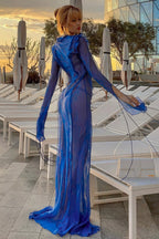 Chic Sheer V Neck Wrap Tie Slit Maxi Dress