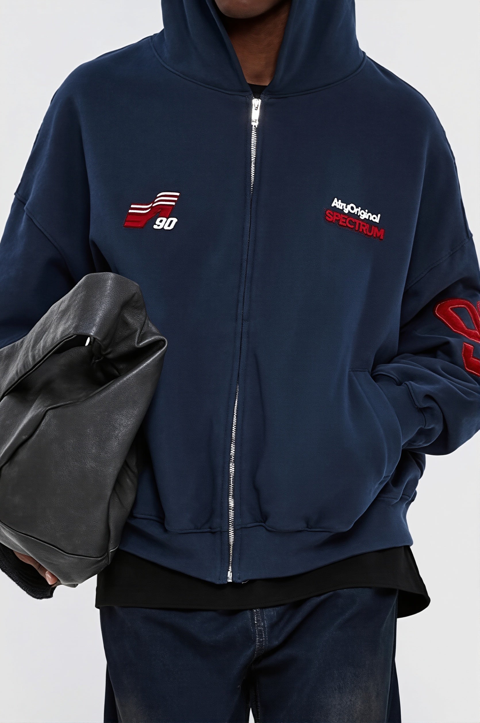 Embroidered Number Zip Up Hoodie