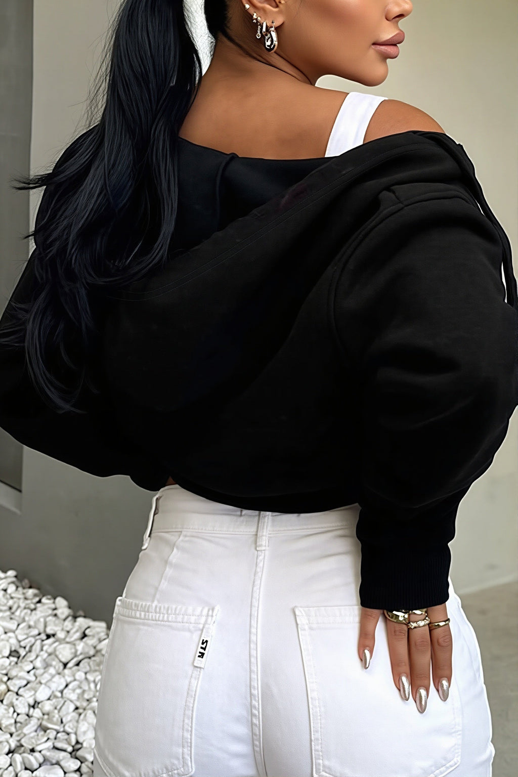Solid Long Sleeve Zip Cropped Hoodie