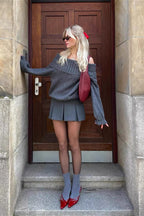 Vintage Off-Shoulder Fitted Long Sleeve Sweater