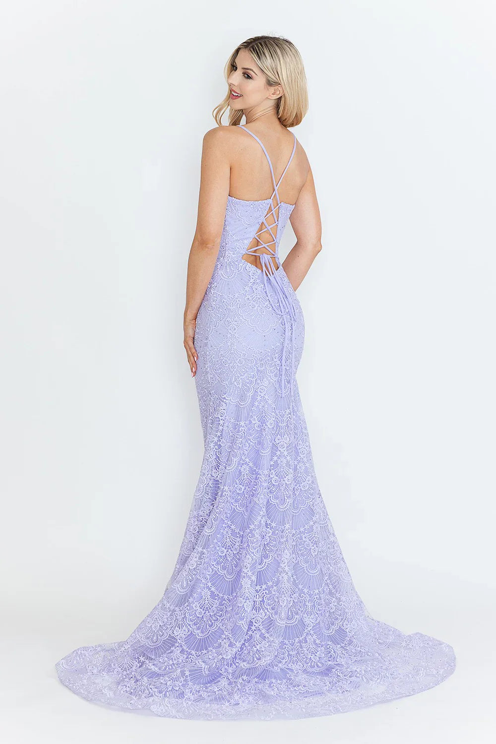 Vestido formal largo con bordado de encaje 