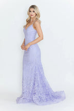 Vestido formal largo con bordado de encaje 