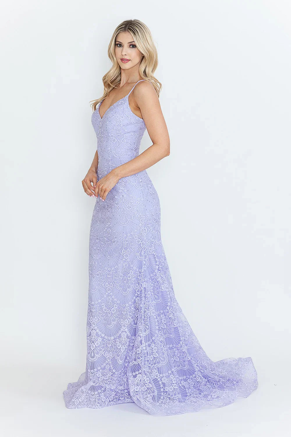 Vestido formal largo con bordado de encaje 
