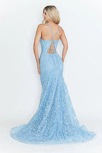 Vestido formal largo con bordado de encaje 