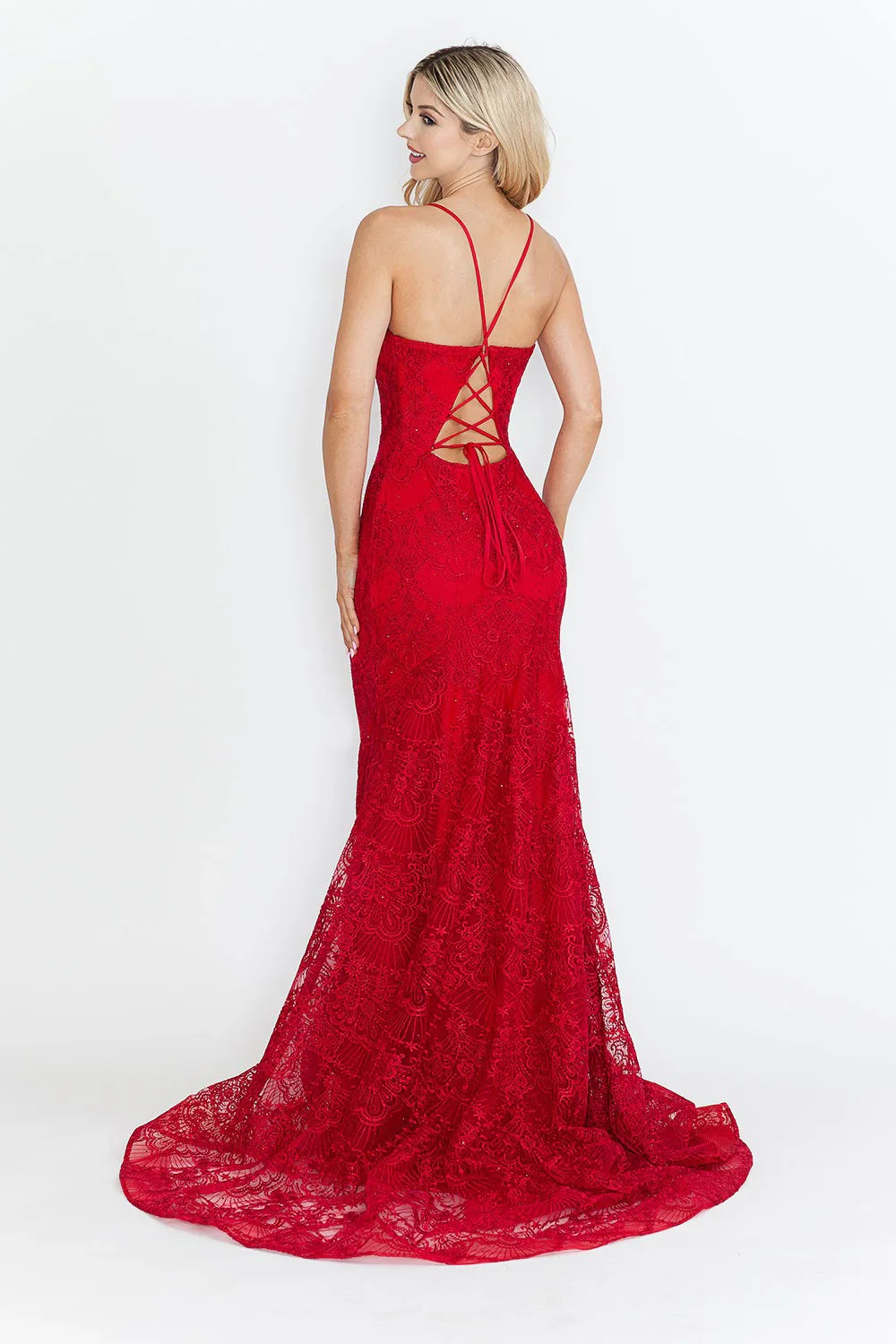 Vestido formal largo con bordado de encaje 