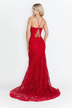 Vestido formal largo con bordado de encaje 