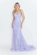 Vestido formal largo con bordado de encaje 