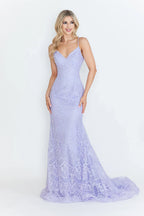 Vestido formal largo con bordado de encaje 
