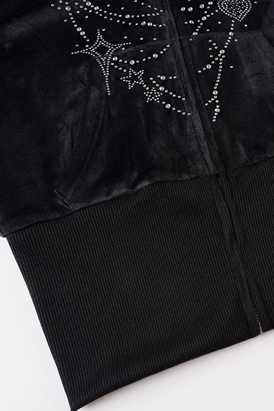 Gothic Rhinestone Fur Paneled Slim Hoodie
