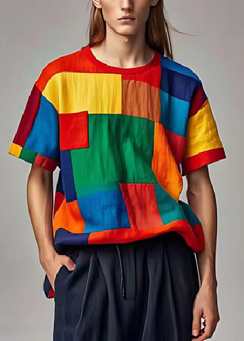 Camisetas sin mangas de lino con patchwork y bloques de color, apliques de verano 