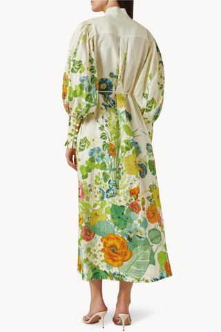 Vestido midi con mangas abullonadas y estampado floral 