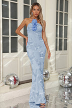 Halter Floral Foil Print Maxi Dress