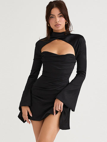 Ruched Mini Dress Cutout Ruffles Sleeves Backless Birthday Party Dresses