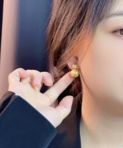 Fine Gold Sterling Silver Overgild Zircon Matte Little Ball Stud Earrings