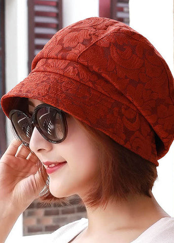 Sombrero de pescador con encaje floral y bordado naranja elegante 