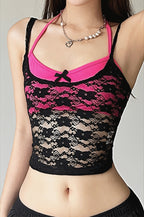 Contrast Lace Solid Sexy Cami Top