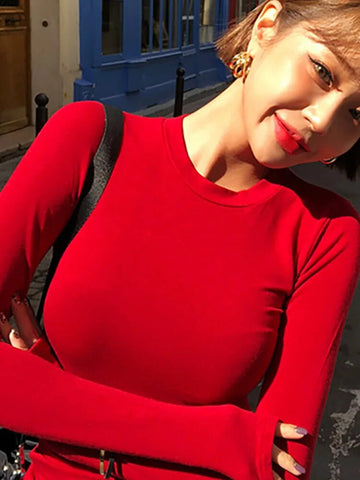 Good Quality T Shirt Korean Style Slim T-shirts 2024 Sexy Tshirts Cotton Long Sleeve Summer Casual Women Tops Tee Shirt Femme
