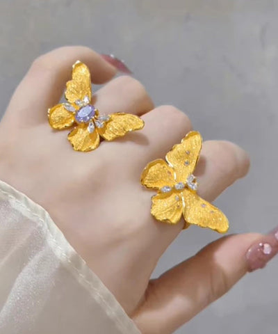 Anillos de mariposa con circonitas de aleación de cobre y oro de diseño original 