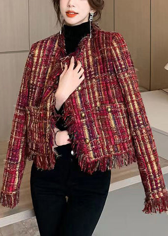 Französische rote Quastentaschen Knopf Wollmäntel Frühling 