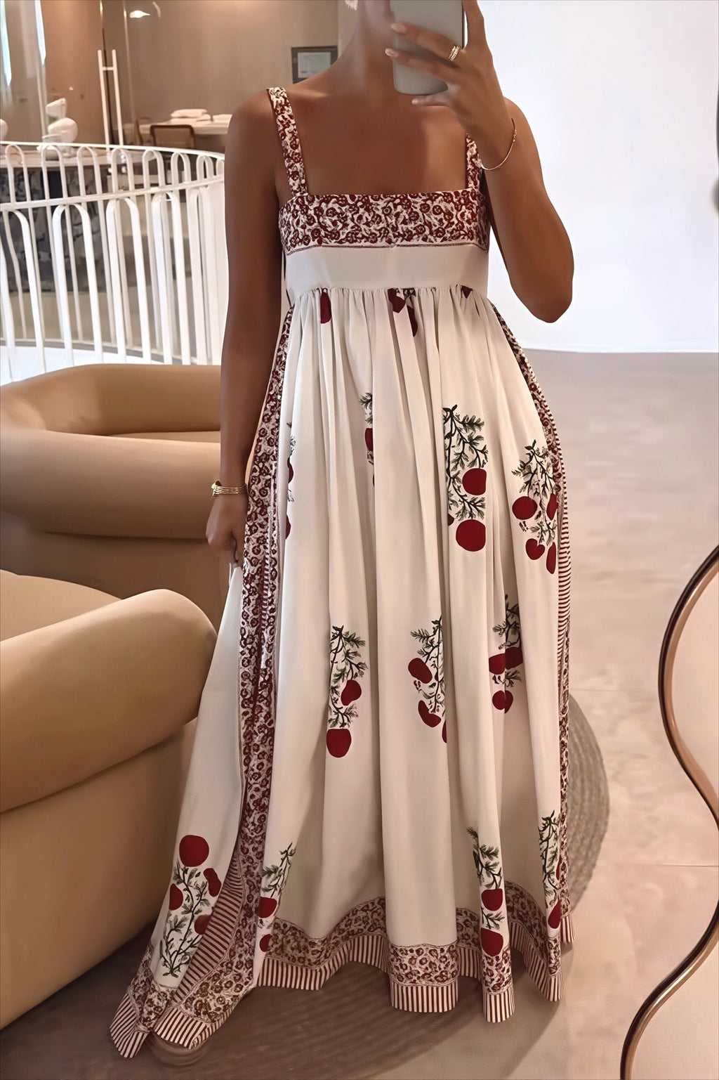 High Waist Floral Tank Swing Boho Dress