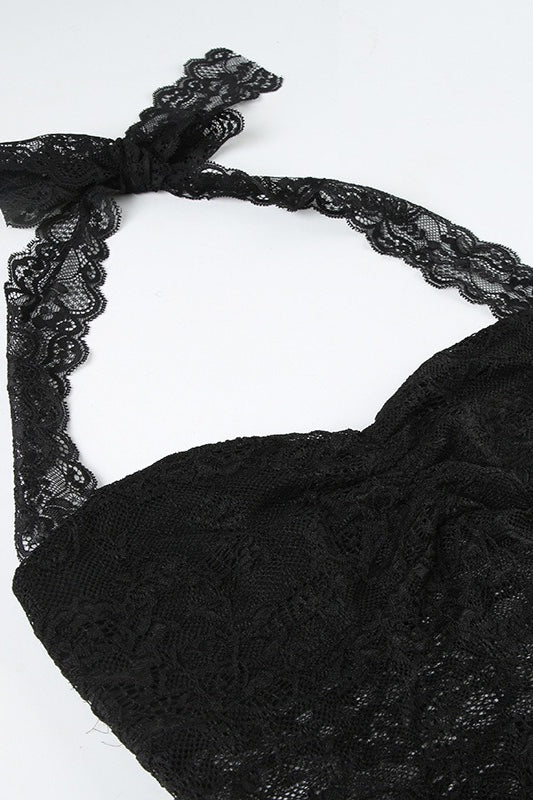 Ruched Tie Lace Sexy Slim Halter Top