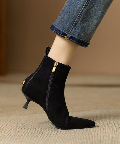 Botines negros con estilo de gamuza y tacón tipo gatito 