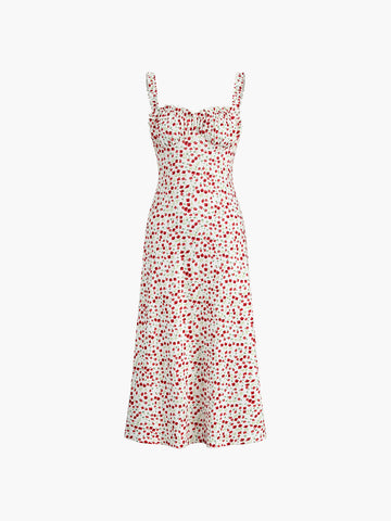 Vestido midi bohemio de vacaciones con estampado floral de tirantes 
