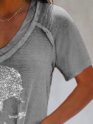 Skull Print Deep V-neck Pullover T-shirt